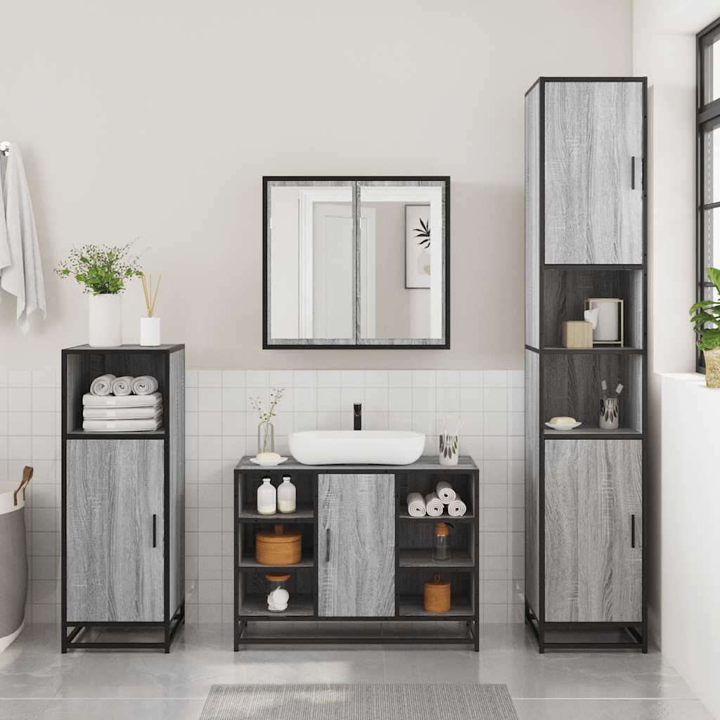Wastafelkast 80x33x60 cm bewerkt hout grijs sonoma eikenkleurig is nu te koop bij PeponiXL, paradijselijk wonen!