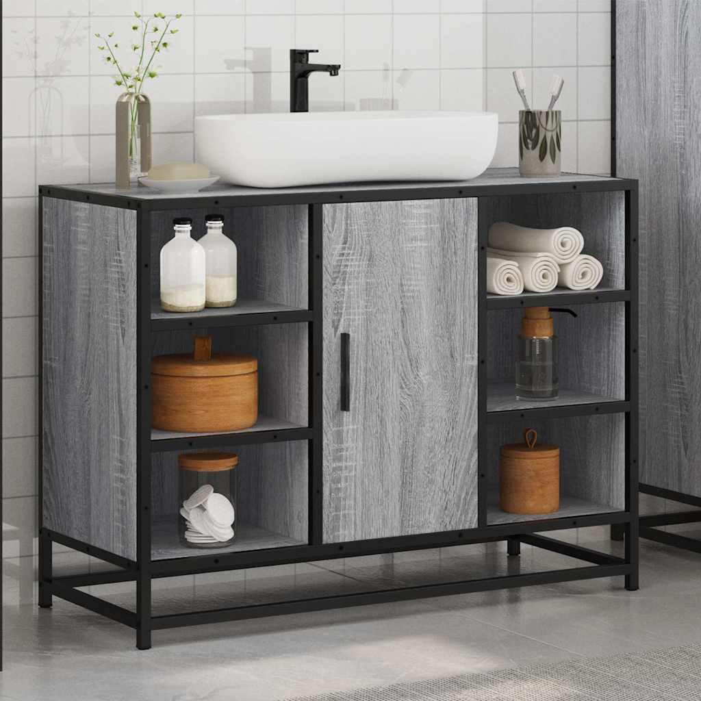 Wastafelkast 80x33x60 cm bewerkt hout grijs sonoma eikenkleurig is nu te koop bij PeponiXL, paradijselijk wonen!