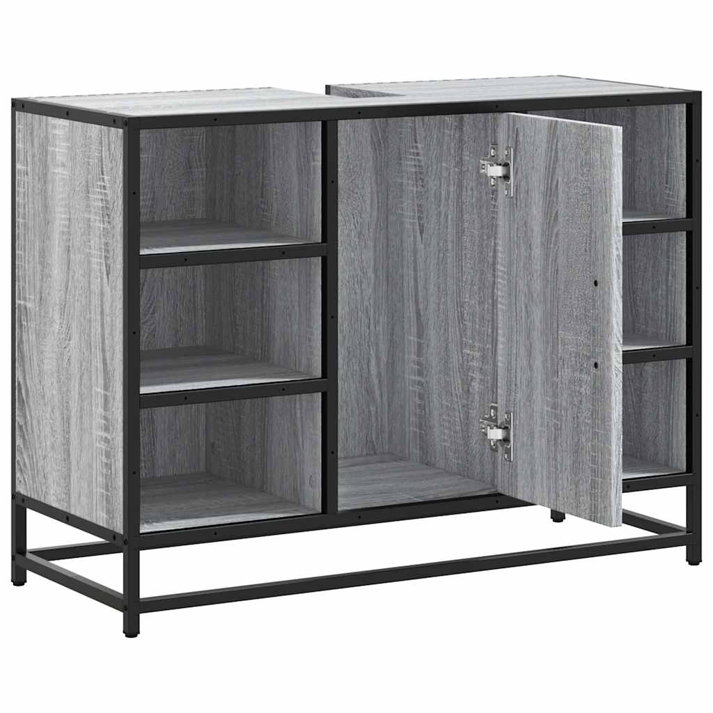 Wastafelkast 80x33x60 cm bewerkt hout grijs sonoma eikenkleurig is nu te koop bij PeponiXL, paradijselijk wonen!