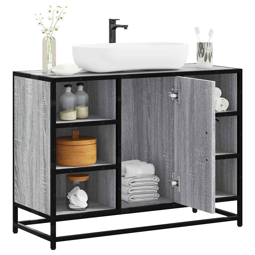 Wastafelkast 80x33x60 cm bewerkt hout grijs sonoma eikenkleurig is nu te koop bij PeponiXL, paradijselijk wonen!
