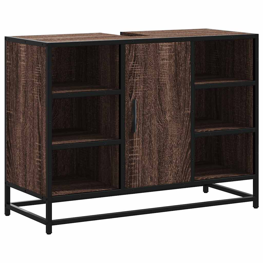 Wastafelkast 80x33x60 cm bewerkt hout bruin eikenkleurig is nu te koop bij PeponiXL, paradijselijk wonen!