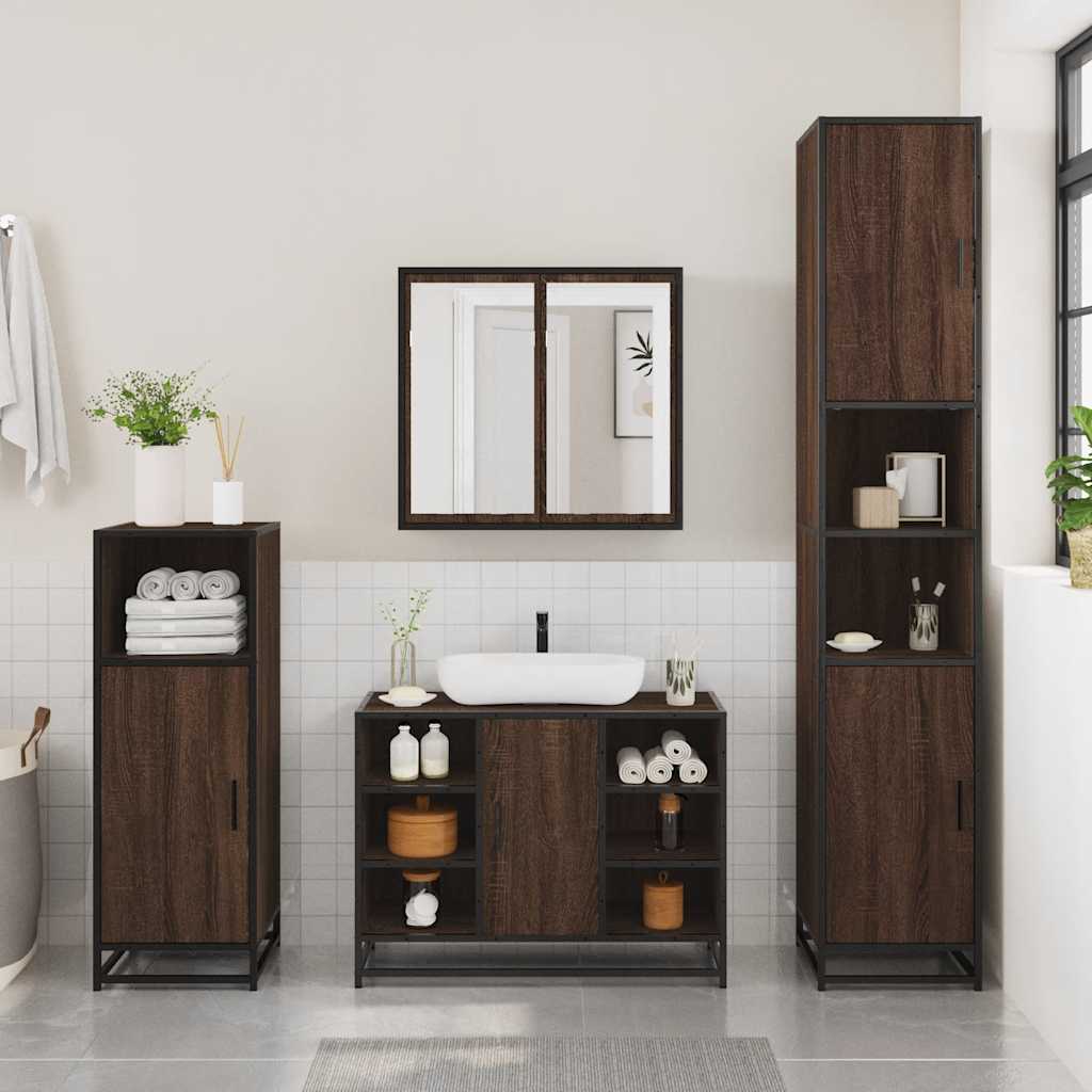 Wastafelkast 80x33x60 cm bewerkt hout bruin eikenkleurig is nu te koop bij PeponiXL, paradijselijk wonen!