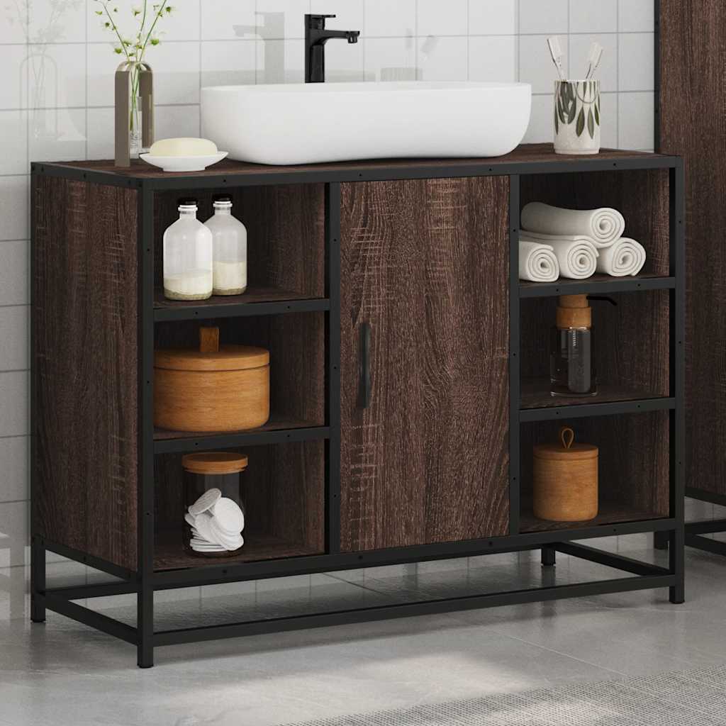 Wastafelkast 80x33x60 cm bewerkt hout bruin eikenkleurig is nu te koop bij PeponiXL, paradijselijk wonen!