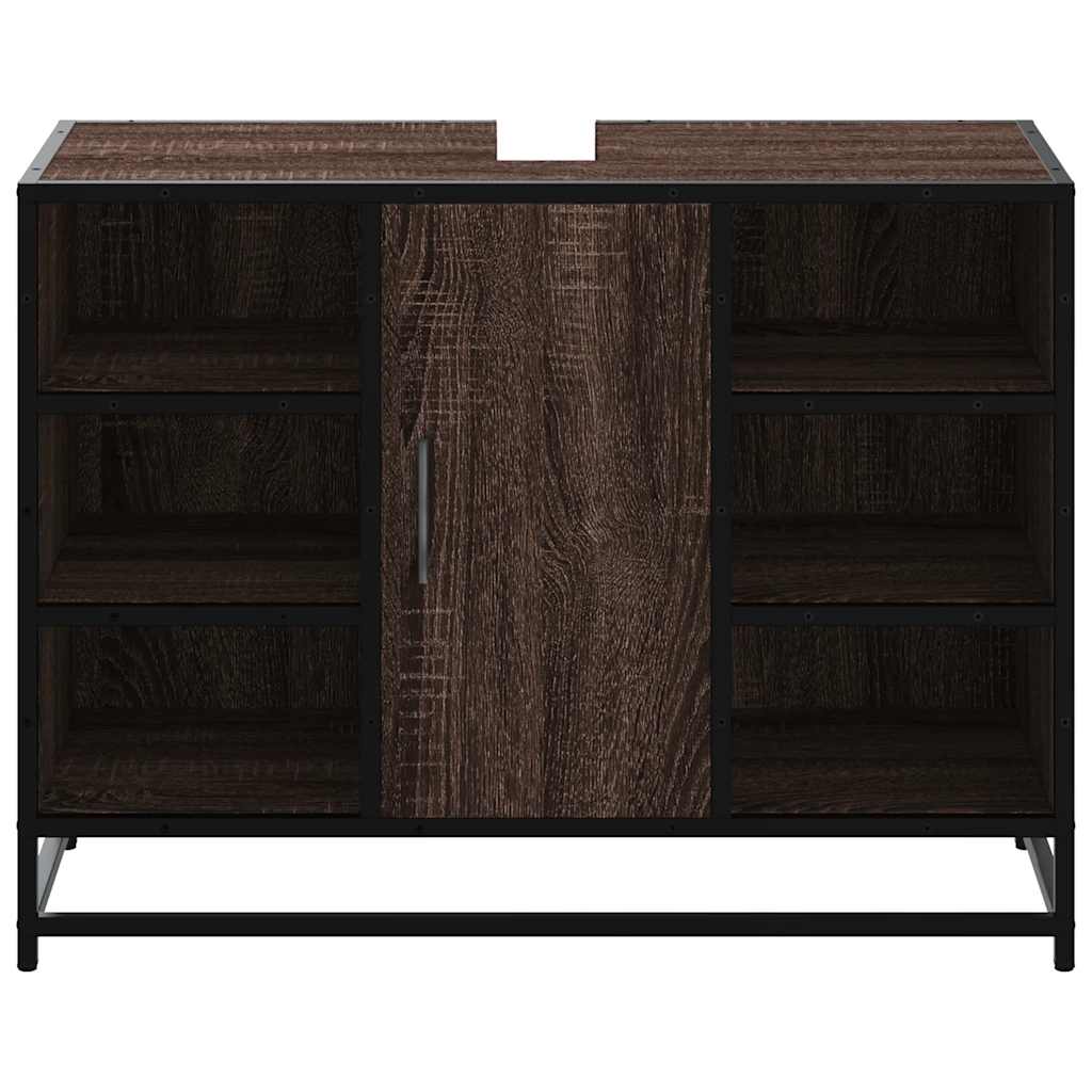 Wastafelkast 80x33x60 cm bewerkt hout bruin eikenkleurig is nu te koop bij PeponiXL, paradijselijk wonen!