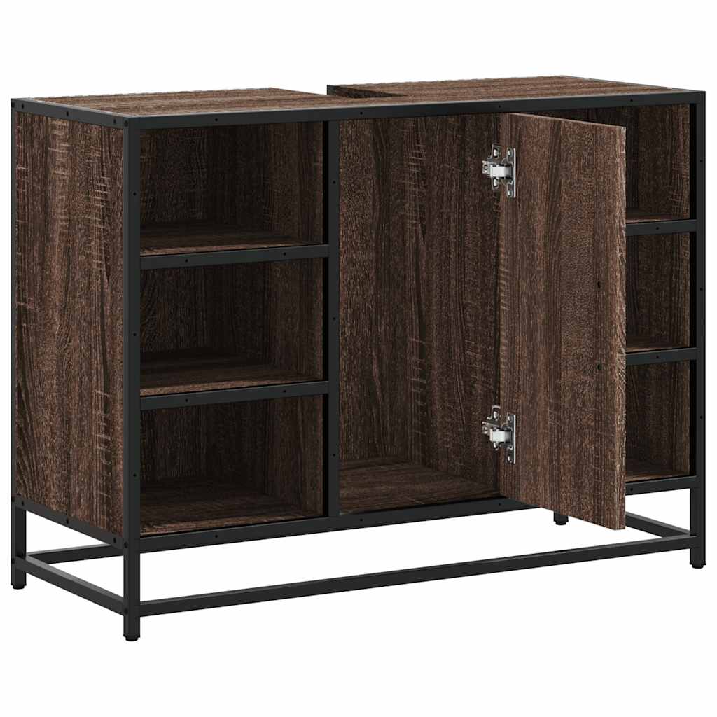 Wastafelkast 80x33x60 cm bewerkt hout bruin eikenkleurig is nu te koop bij PeponiXL, paradijselijk wonen!