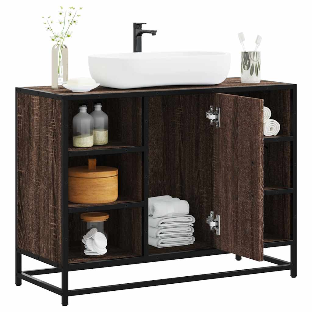 Wastafelkast 80x33x60 cm bewerkt hout bruin eikenkleurig is nu te koop bij PeponiXL, paradijselijk wonen!