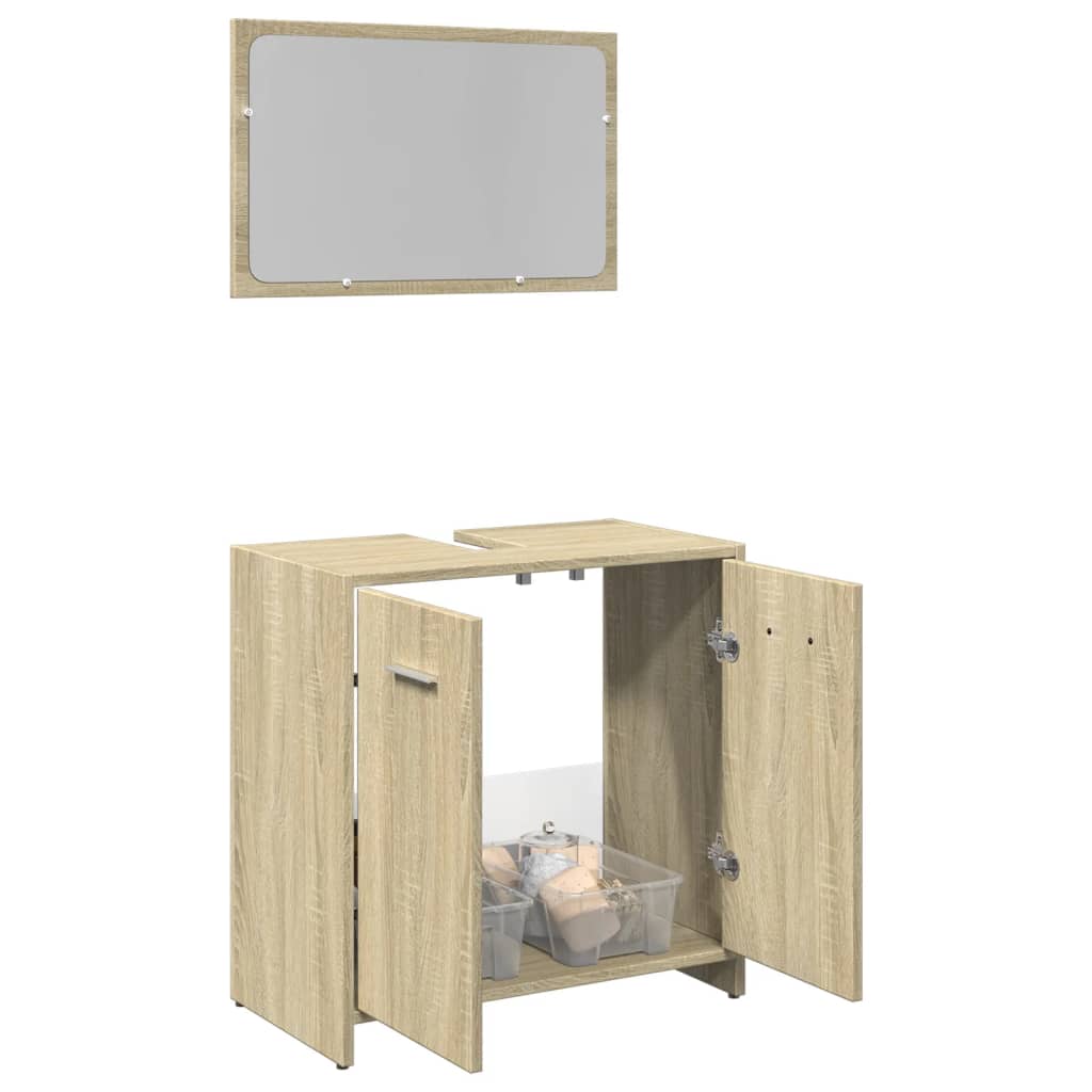 2-delige Badkamermeubelset bewerkt hout sonoma eikenkleurig is nu te koop bij PeponiXL, paradijselijk wonen!