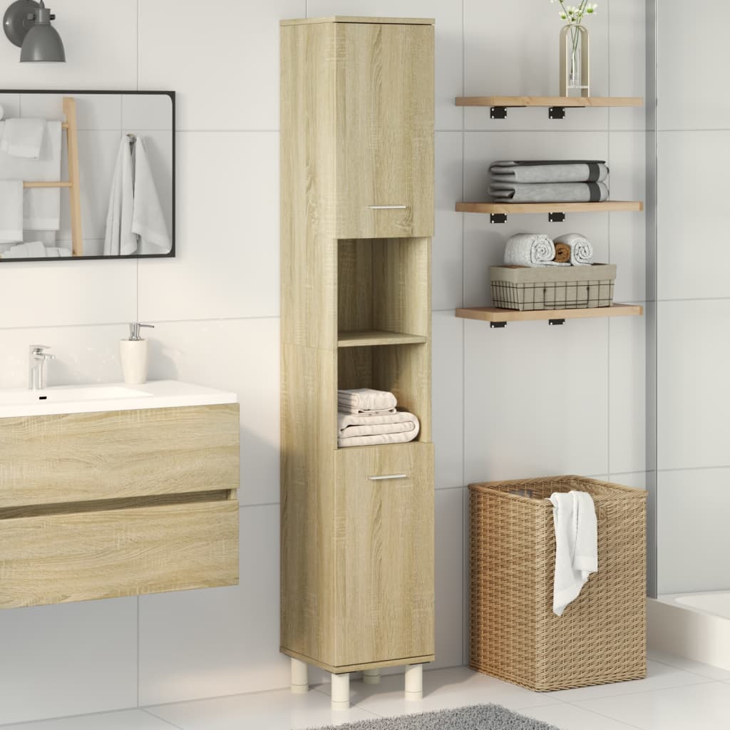 Badkamerkast 30,5x30x179 cm bewerkt hout sonoma eikenkleurig is nu te koop bij PeponiXL, paradijselijk wonen!