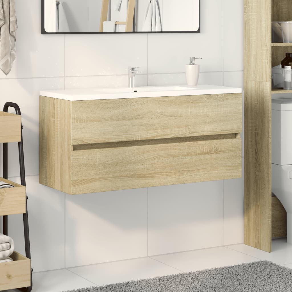 Wastafelkast 100x38,5x45 cm bewerkt hout sonoma eikenkleurig is nu te koop bij PeponiXL, paradijselijk wonen!