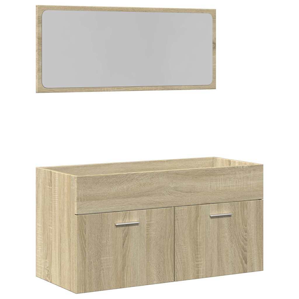 2-delige Badkamermeubelset bewerkt hout sonoma eikenkleurig is nu te koop bij PeponiXL, paradijselijk wonen!