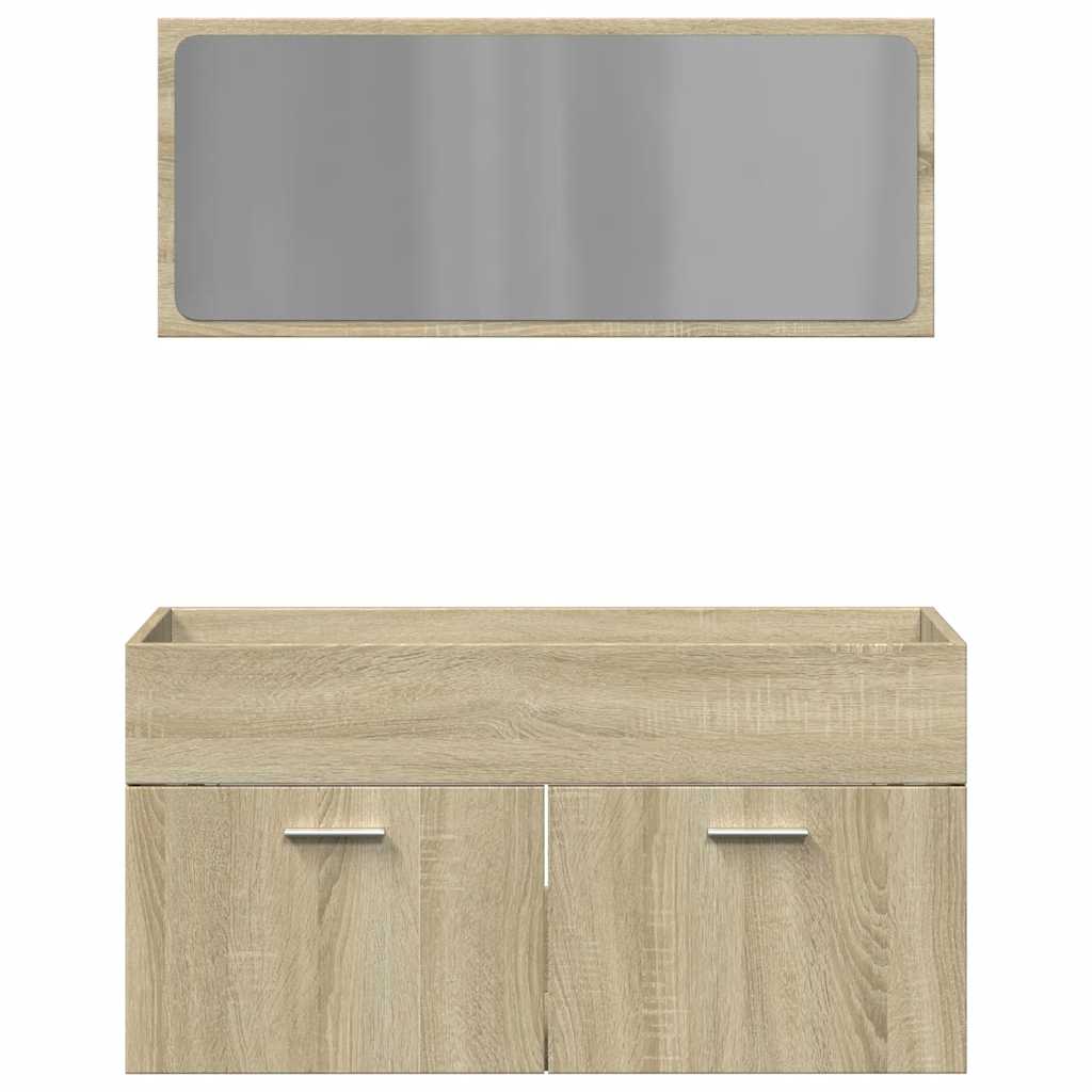 2-delige Badkamermeubelset bewerkt hout sonoma eikenkleurig is nu te koop bij PeponiXL, paradijselijk wonen!