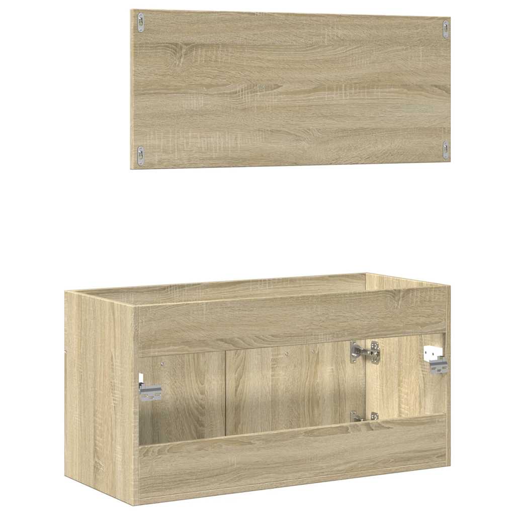 2-delige Badkamermeubelset bewerkt hout sonoma eikenkleurig is nu te koop bij PeponiXL, paradijselijk wonen!