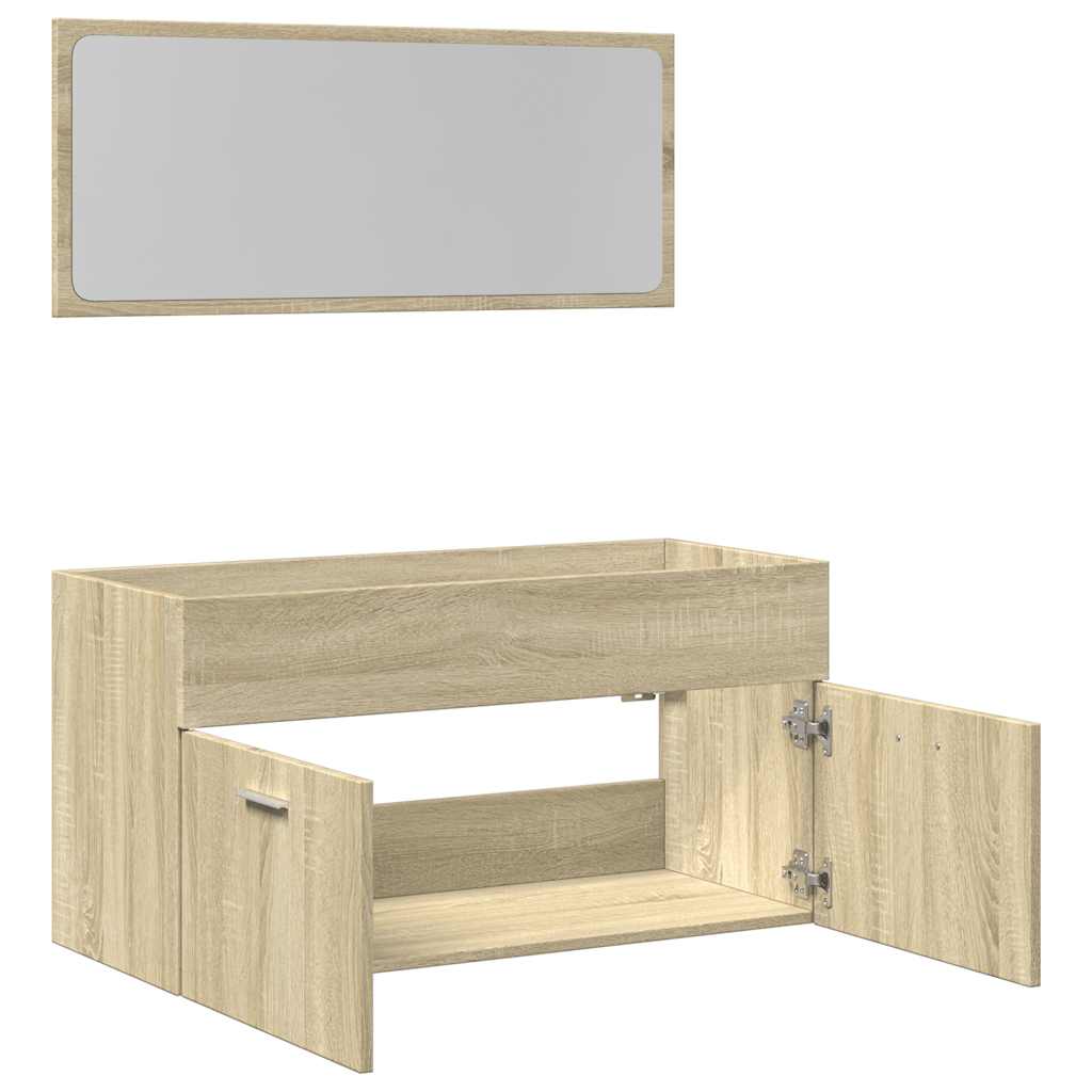 2-delige Badkamermeubelset bewerkt hout sonoma eikenkleurig is nu te koop bij PeponiXL, paradijselijk wonen!