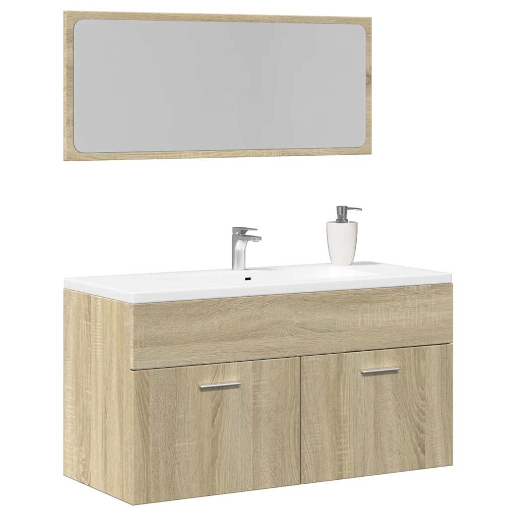 2-delige Badkamermeubelset bewerkt hout sonoma eikenkleurig is nu te koop bij PeponiXL, paradijselijk wonen!