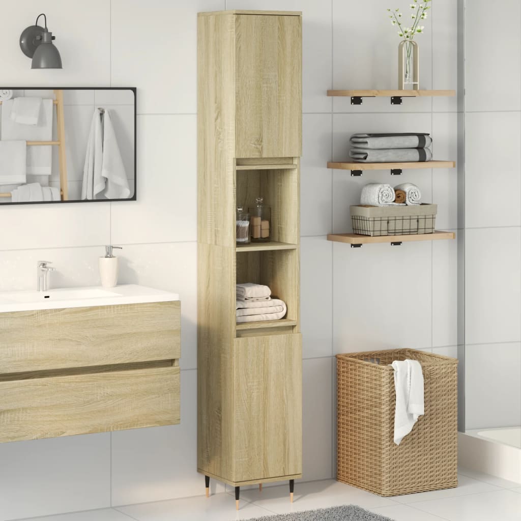 Badkamerkast 30x30x190 cm bewerkt hout sonoma eikenkleurig is nu te koop bij PeponiXL, paradijselijk wonen!