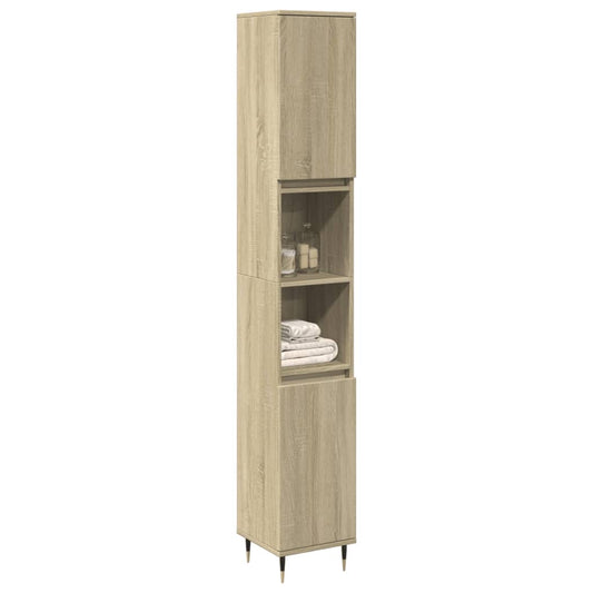 Badkamerkast 30x30x190 cm bewerkt hout sonoma eikenkleurig is nu te koop bij PeponiXL, paradijselijk wonen!