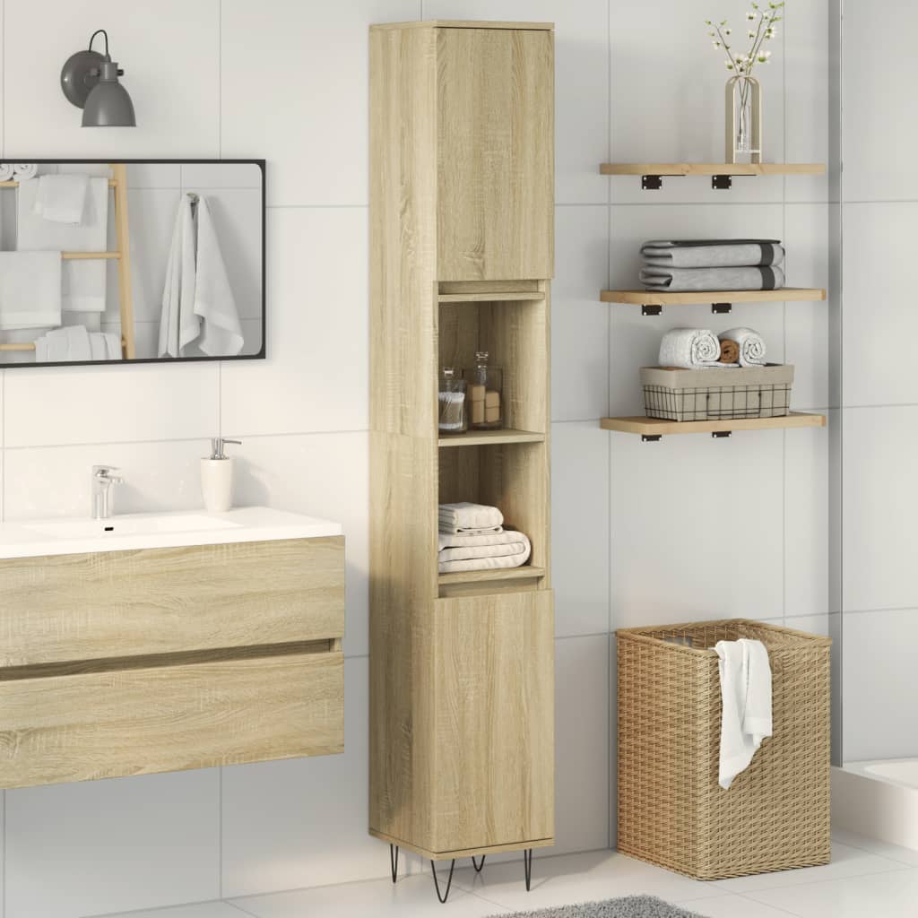 Badkamerkast 30x30x190 cm bewerkt hout sonoma eikenkleurig is nu te koop bij PeponiXL, paradijselijk wonen!