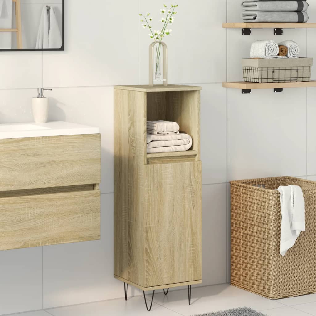 Badkamerkast 30x30x100 cm bewerkt hout sonoma eikenkleurig is nu te koop bij PeponiXL, paradijselijk wonen!