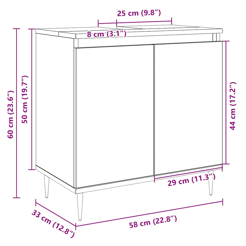 Badkamerkast 58x33x60 cm bewerkt hout sonoma eikenkleurig is nu te koop bij PeponiXL, paradijselijk wonen!