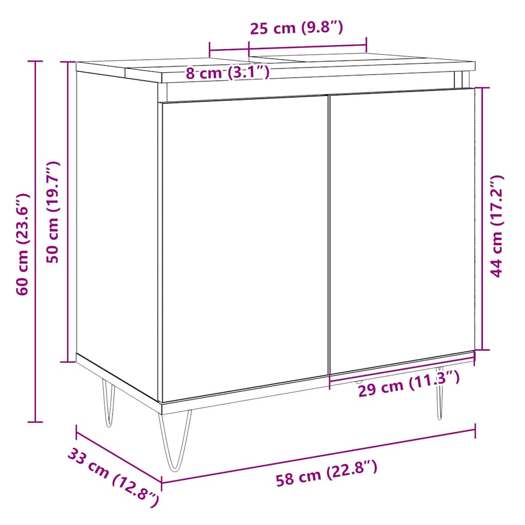 Badkamerkast 58x33x60 cm bewerkt hout sonoma eikenkleurig is nu te koop bij PeponiXL, paradijselijk wonen!