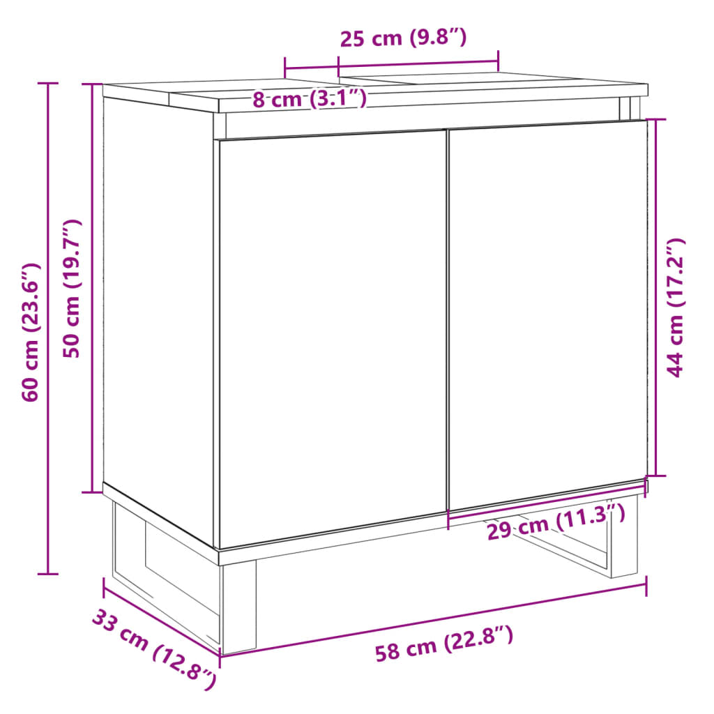 Badkamerkast 58x33x60 cm bewerkt hout sonoma eikenkleurig is nu te koop bij PeponiXL, paradijselijk wonen!