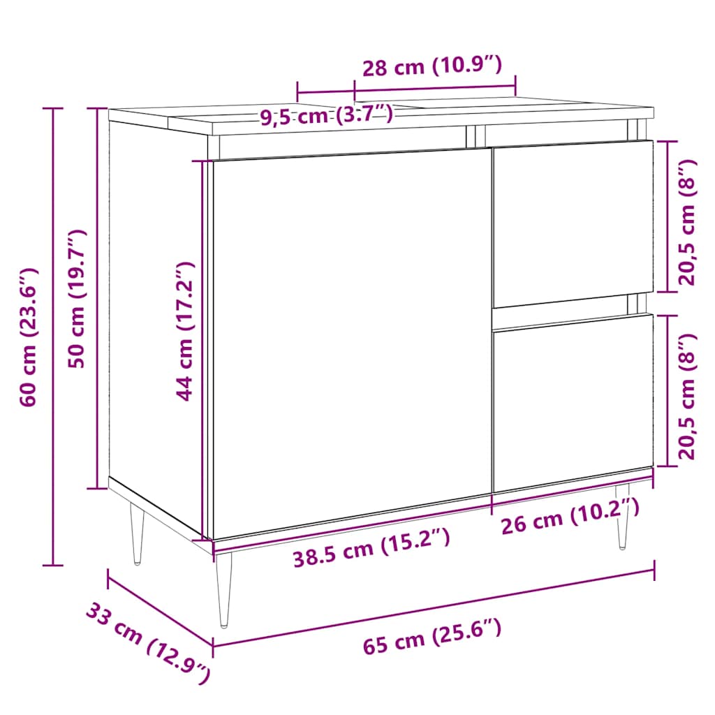 Wastafelkast 65x33x60 cm bewerkt hout sonoma eikenkleurig is nu te koop bij PeponiXL, paradijselijk wonen!