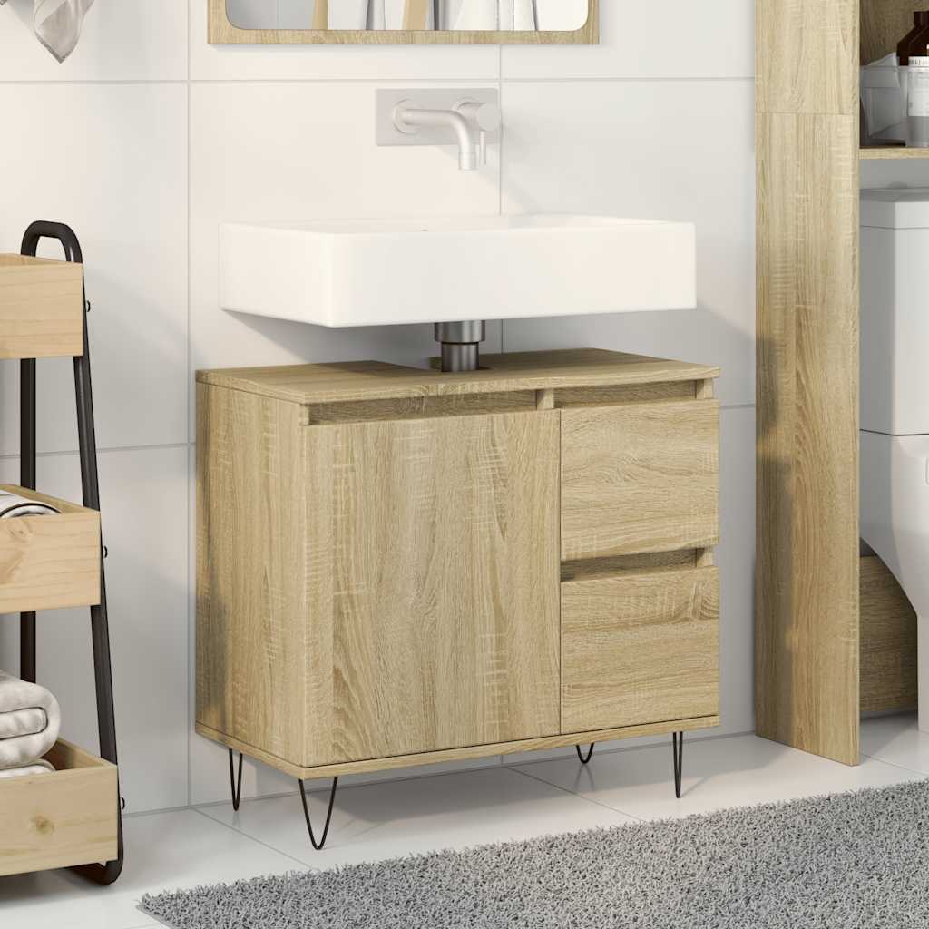 Badkamerkast 65x33x60 cm bewerkt hout sonoma eikenkleurig is nu te koop bij PeponiXL, paradijselijk wonen!