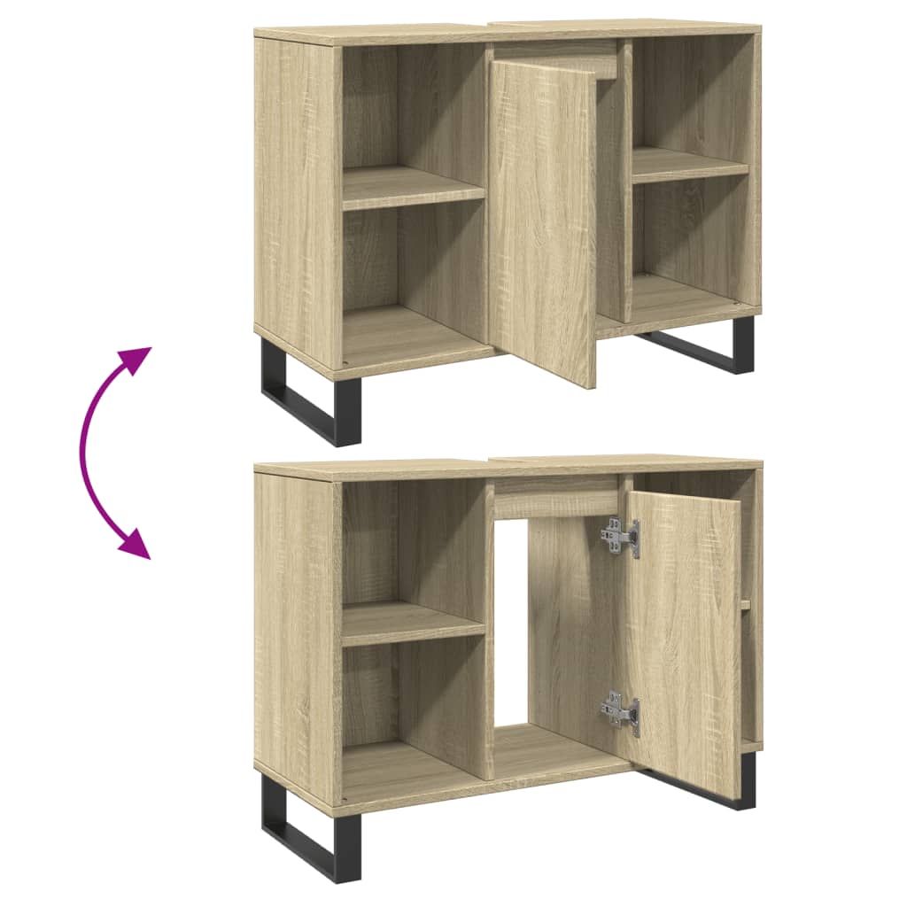 Badkamerkast 80x33x60 cm bewerkt hout sonoma eikenkleurig is nu te koop bij PeponiXL, paradijselijk wonen!