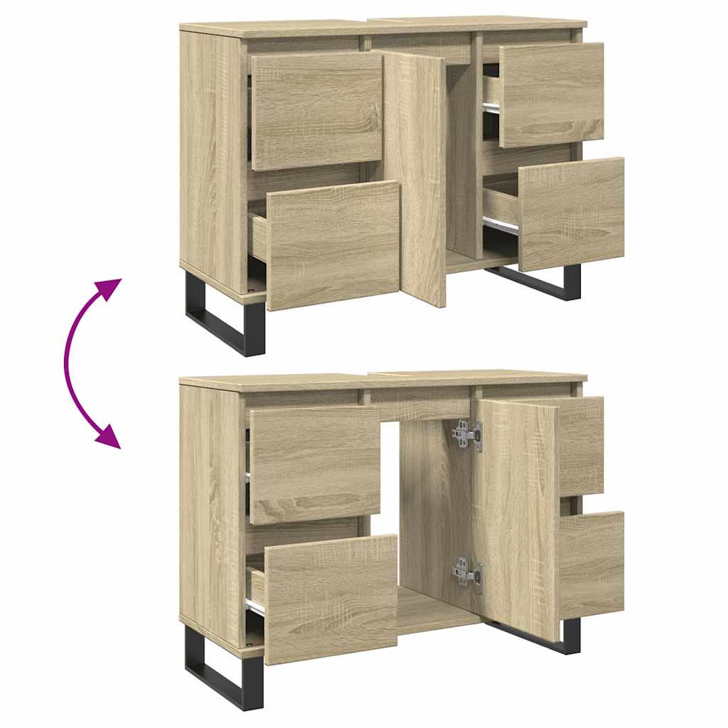 Badkamerkast 80x33x60 cm bewerkt hout sonoma eikenkleurig is nu te koop bij PeponiXL, paradijselijk wonen!