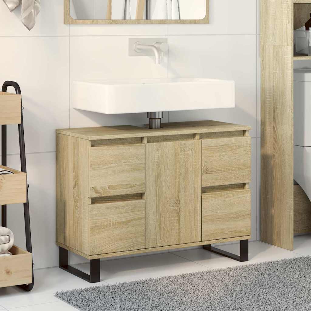 Badkamerkast 80x33x60 cm bewerkt hout sonoma eikenkleurig is nu te koop bij PeponiXL, paradijselijk wonen!