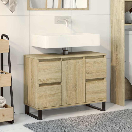 Badkamerkast 80x33x60 cm bewerkt hout sonoma eikenkleurig is nu te koop bij PeponiXL, paradijselijk wonen!