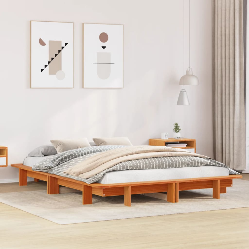Bedframe zonder matras massief grenenhout wasbruin 135x190 cm is nu te koop bij PeponiXL, paradijselijk wonen!