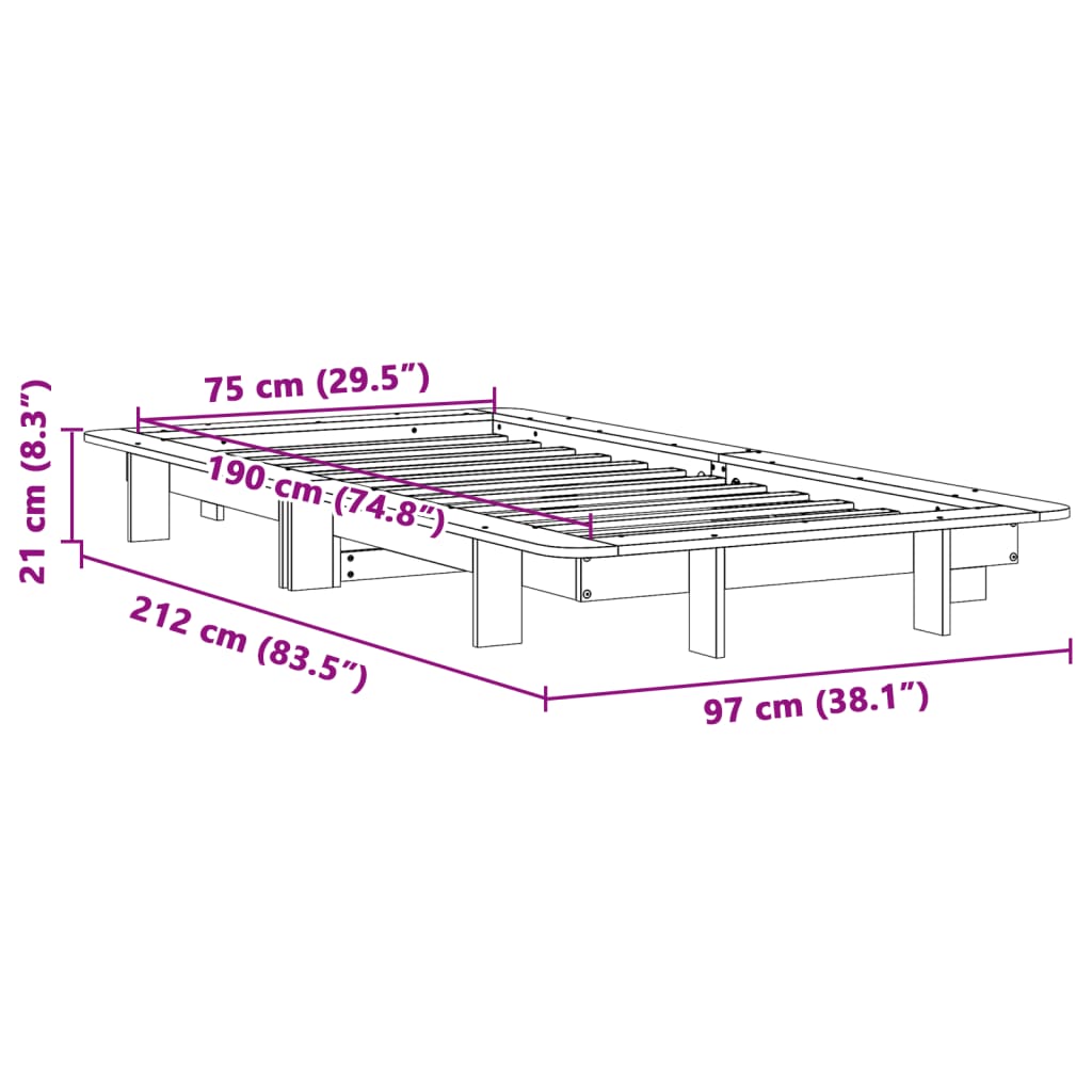 Bedframe zonder matras massief grenenhout 75x190 cm is nu te koop bij PeponiXL, paradijselijk wonen!