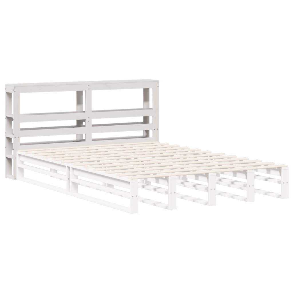 Hoofdbord met schappen 140 cm massief grenenhout wit is nu te koop bij PeponiXL, paradijselijk wonen!
