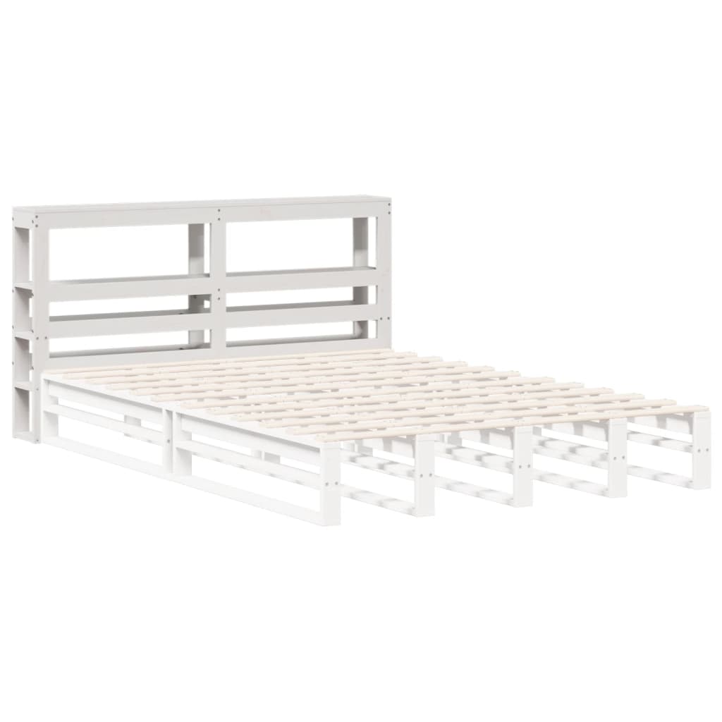 Hoofdbord met schappen 120 cm massief grenenhout wit is nu te koop bij PeponiXL, paradijselijk wonen!