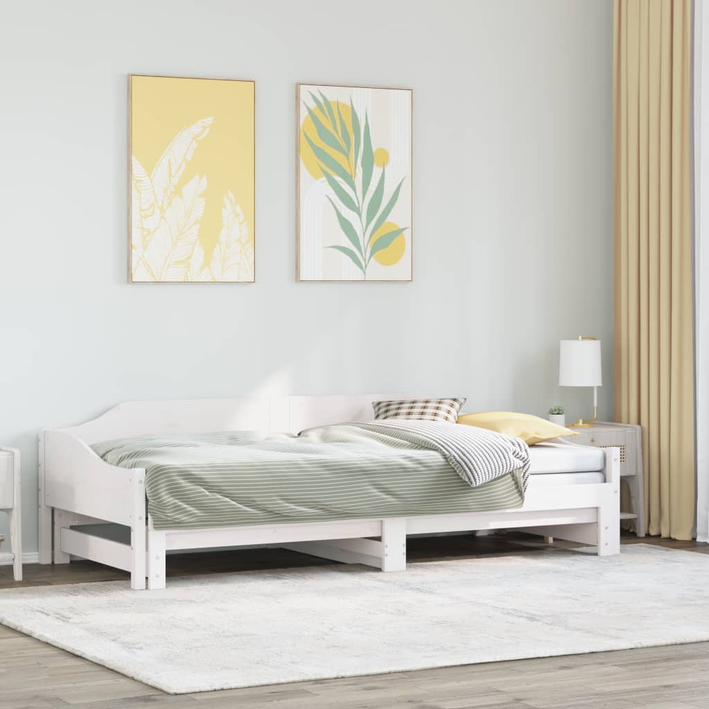 Slaapbank met onderschuifbed 90x200 cm massief grenenhout wit is nu te koop bij PeponiXL, paradijselijk wonen!