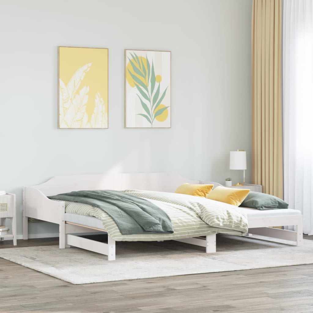 Slaapbank met onderschuifbed 90x200 cm massief grenenhout wit is nu te koop bij PeponiXL, paradijselijk wonen!