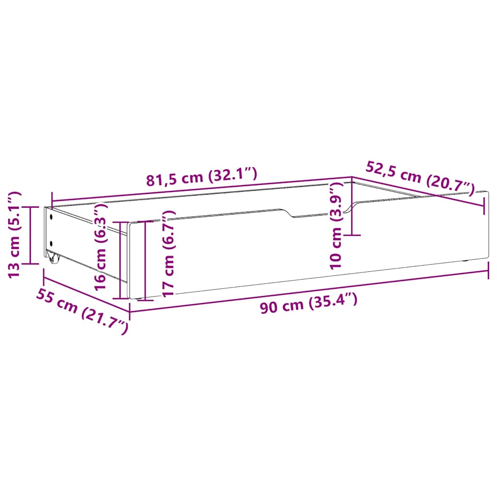 Bedlades 2 st met wieltjes 90x55x17 cm massief grenenhout is nu te koop bij PeponiXL, paradijselijk wonen!