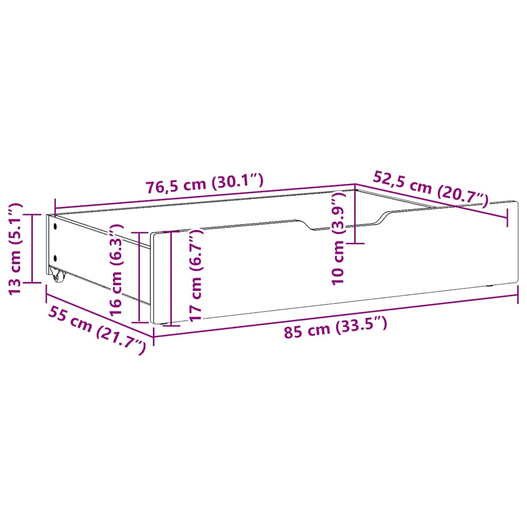 Bedlades 2 st met wieltjes 85x55x17 cm massief grenenhout is nu te koop bij PeponiXL, paradijselijk wonen!
