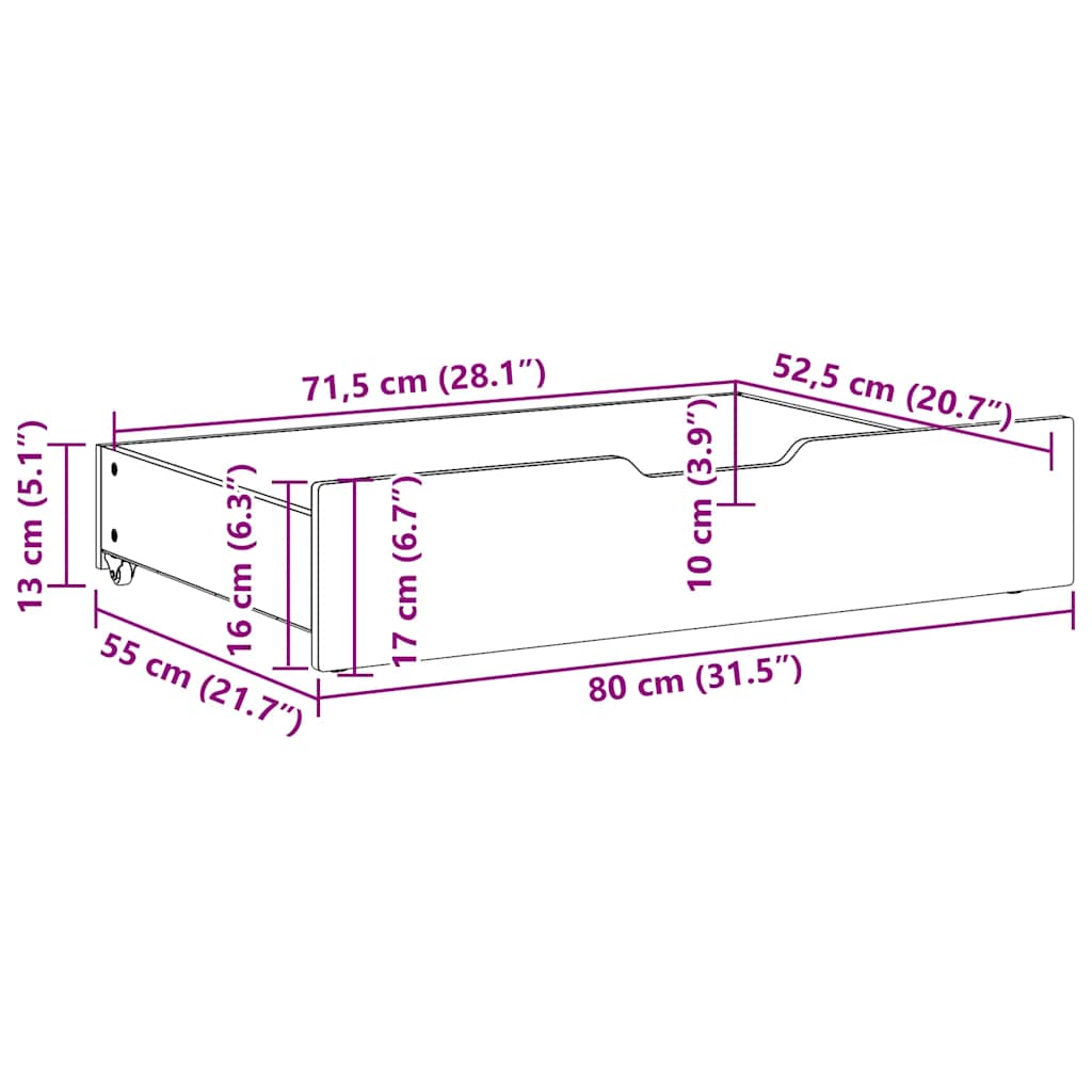 Bedlades 2 st met wieltjes 80x55x17 cm massief grenenhout is nu te koop bij PeponiXL, paradijselijk wonen!