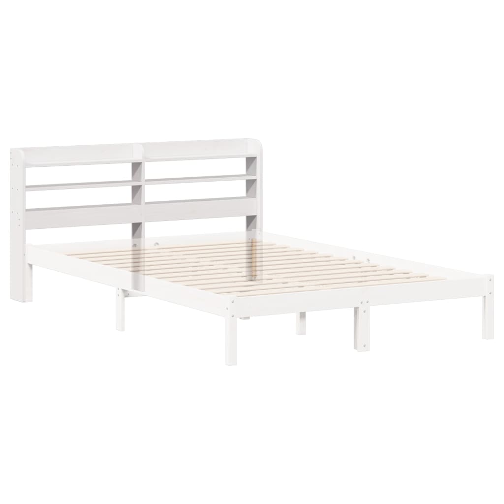 Hoofdbord met schappen 140 cm massief grenenhout wit is nu te koop bij PeponiXL, paradijselijk wonen!
