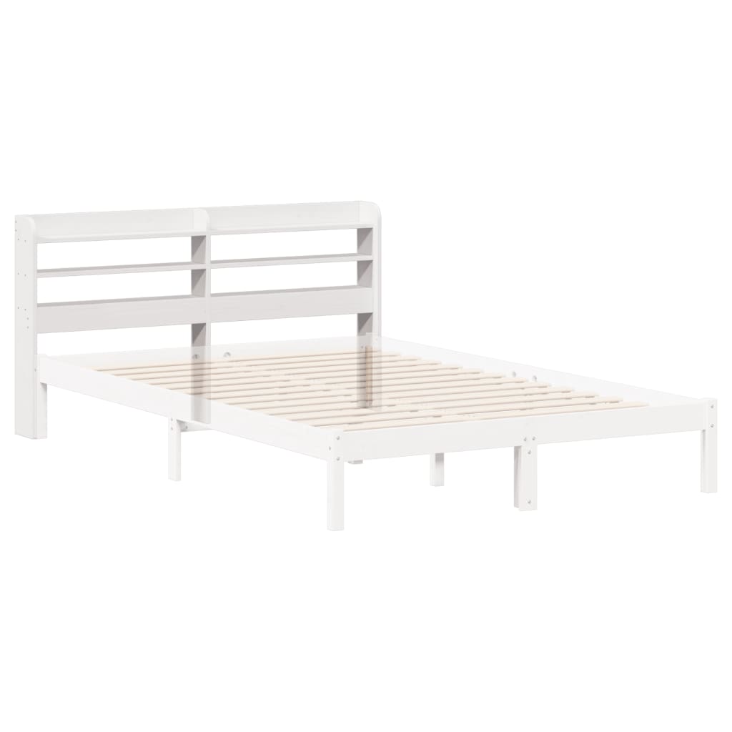 Hoofdbord met schappen 135 cm massief grenenhout wit is nu te koop bij PeponiXL, paradijselijk wonen!