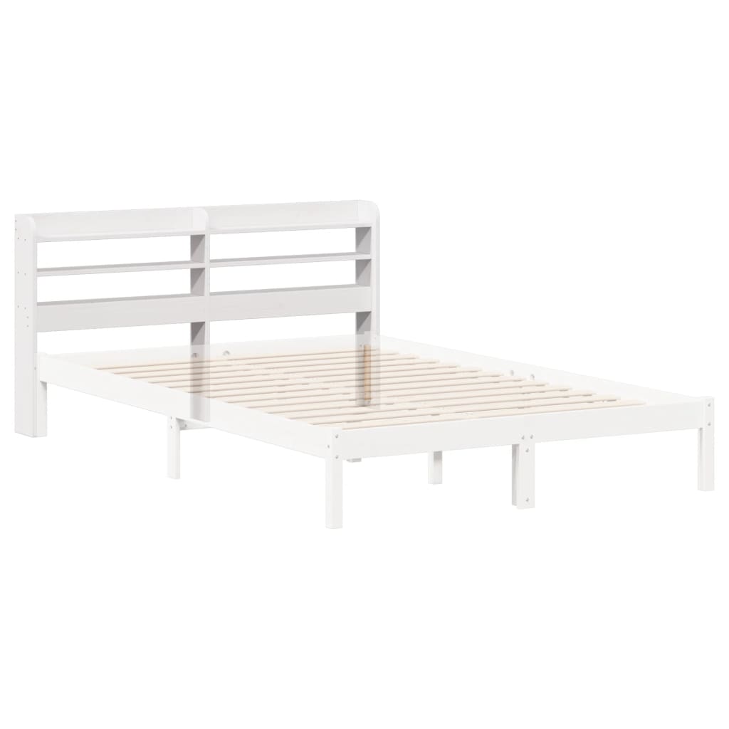 Hoofdbord met schappen 120 cm massief grenenhout wit is nu te koop bij PeponiXL, paradijselijk wonen!