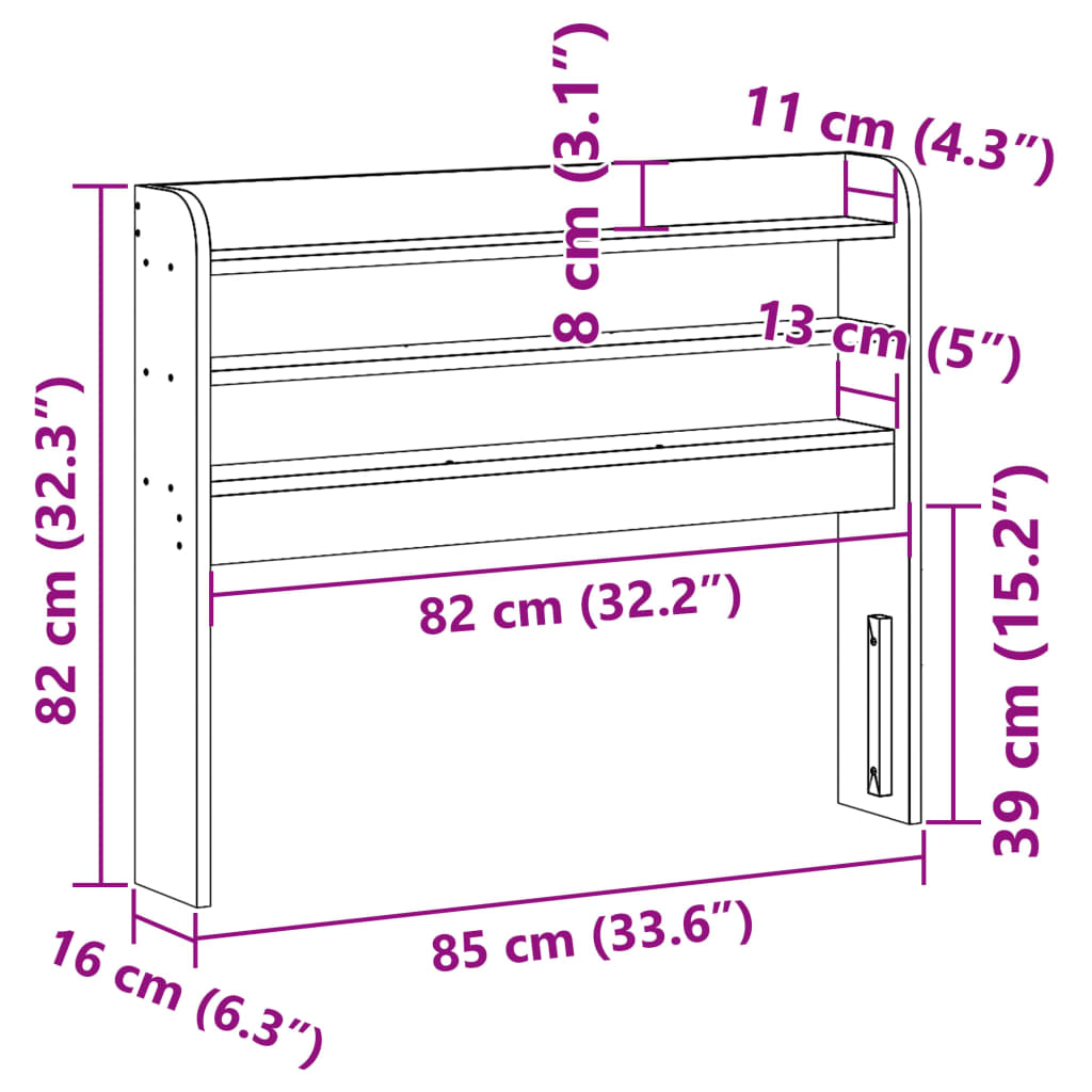 Hoofdbord met schappen 75 cm massief grenenhout is nu te koop bij PeponiXL, paradijselijk wonen!