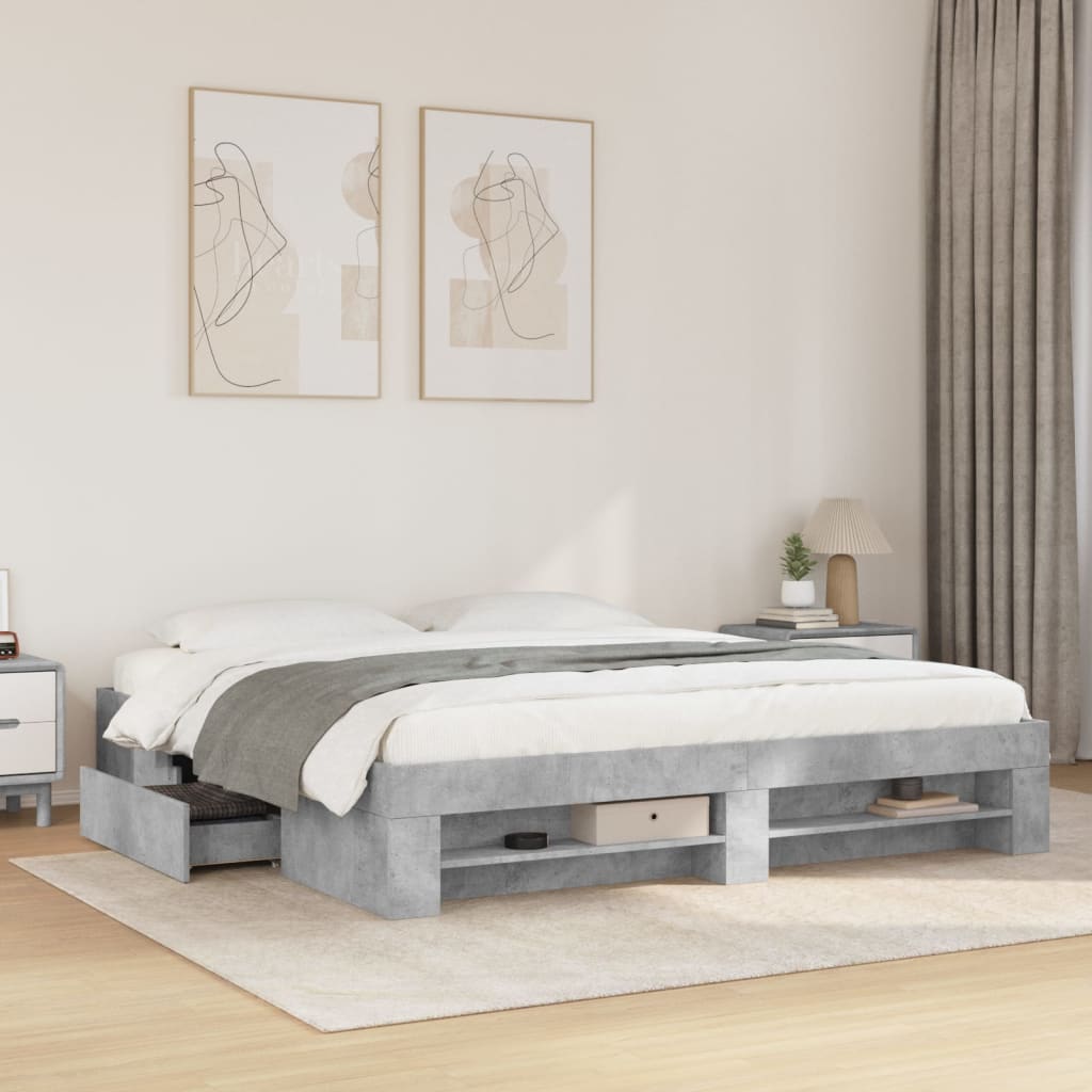 Bedframe bewerkt hout betongrijs 200x200 cm is nu te koop bij PeponiXL, paradijselijk wonen!