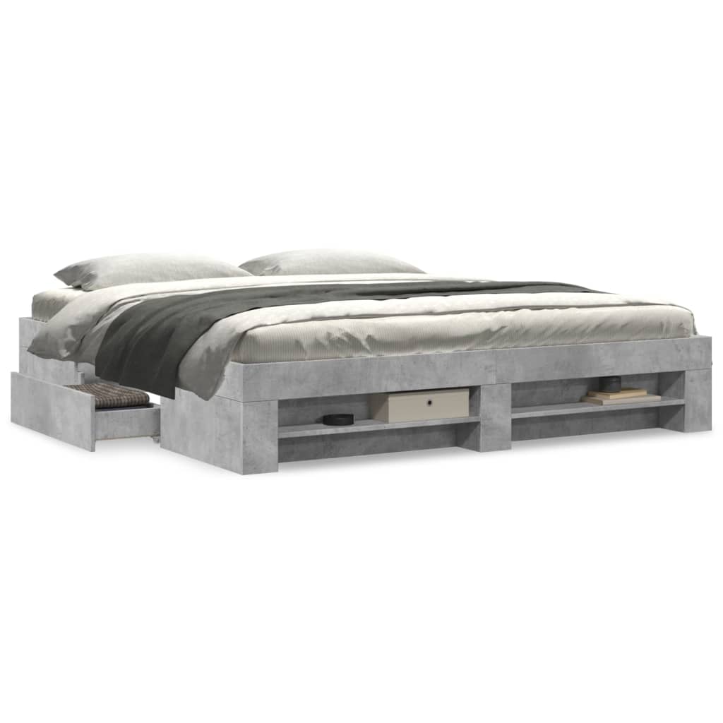 Bedframe bewerkt hout betongrijs 200x200 cm is nu te koop bij PeponiXL, paradijselijk wonen!