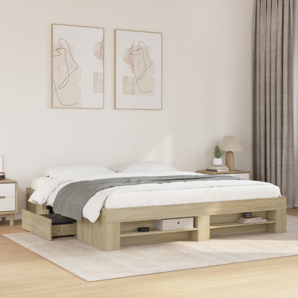 Bedframe zonder matras hout sonoma eikenkleurig 180x200 cm is nu te koop bij PeponiXL, paradijselijk wonen!
