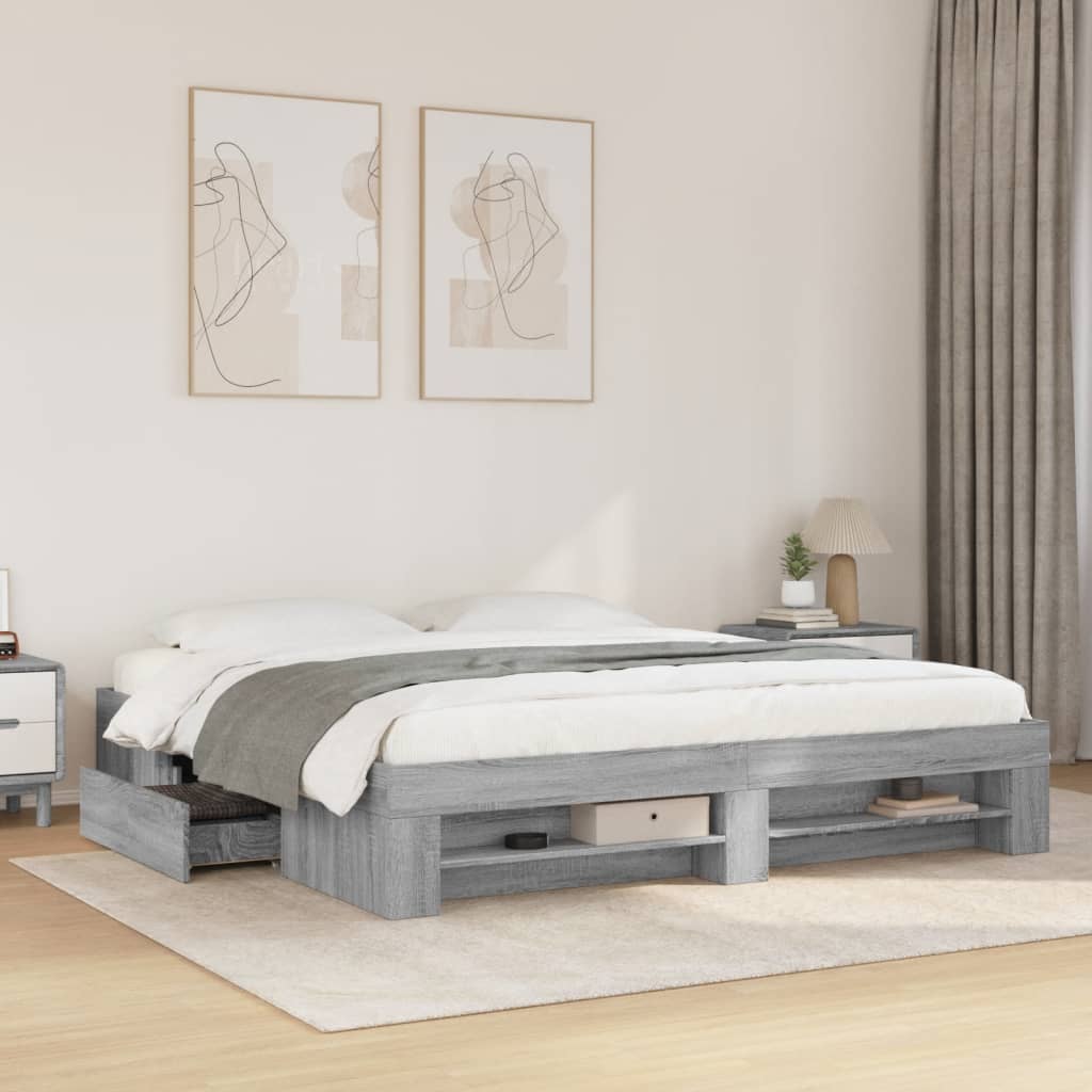 Bedframe zonder matras 180x200 cm spaanplaat grijs Sonoma is nu te koop bij PeponiXL, paradijselijk wonen!