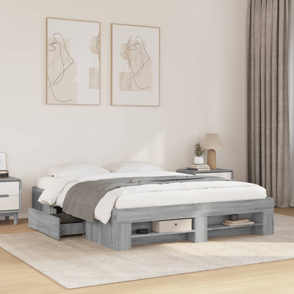 Bedframe zonder matras 160x200 cm spaanplaat grijs Sonoma is nu te koop bij PeponiXL, paradijselijk wonen!