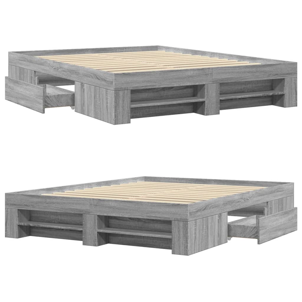Bedframe zonder matras 160x200 cm spaanplaat grijs Sonoma is nu te koop bij PeponiXL, paradijselijk wonen!